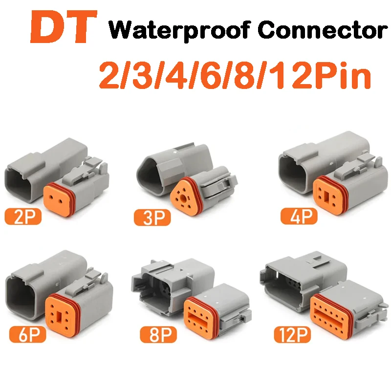 

1Set Deutsch DT Series Multi-Pin Bundle (2P/3P/4P/6P/8P) | 22-16AWG Sealed Plug & Socket for Auto Electronics Upgrade​ DT04-2P