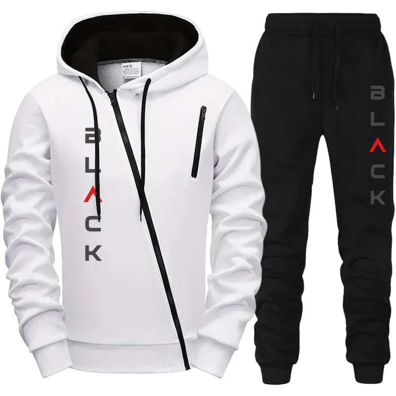2025 venda quente dos homens agasalho com capuz moletom preto carta impressão zíper jaqueta jogger calças outono inverno casual moda outfit