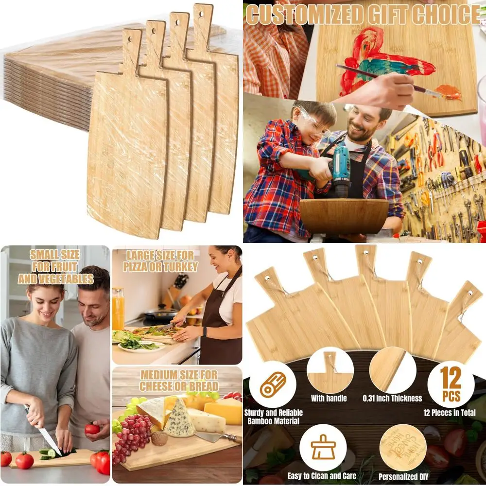 

Large Wooden Cutting Board Set with Handles - 12 Pack Kitchen Chopping Boards for Serving, Bulk Gifts Ideal for Moms and Vegetar