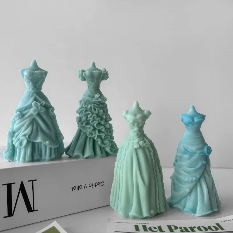 3D Wedding Dress Candle Silicone Mold DIY Gypsum Aromatherapy Candle Decorative Pendant Epoxy Resin Mold Home Handicraft Storage