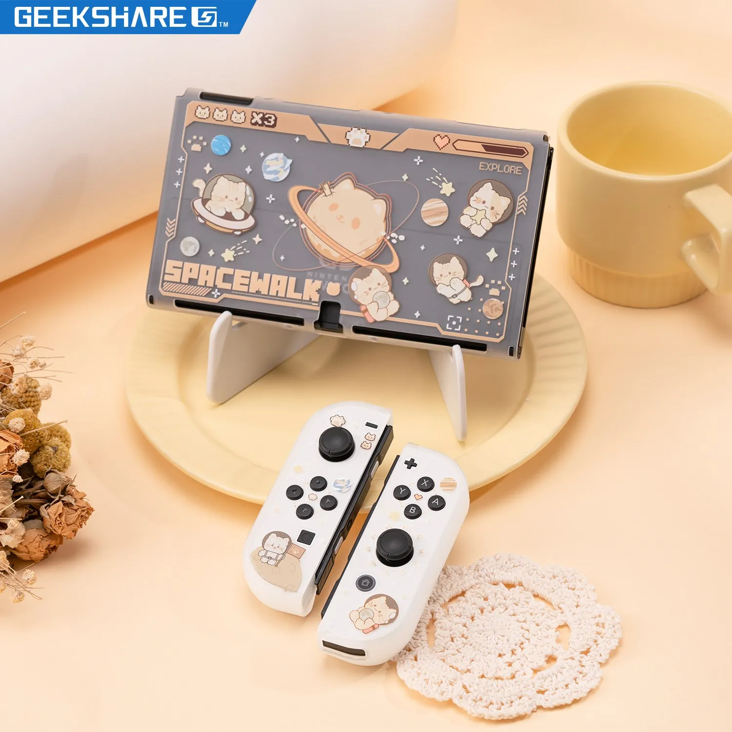 Geekshare para nintendo switch oled caso espaço gato bonito escudo protetor para nintend switch oled game console joy-con capa nova