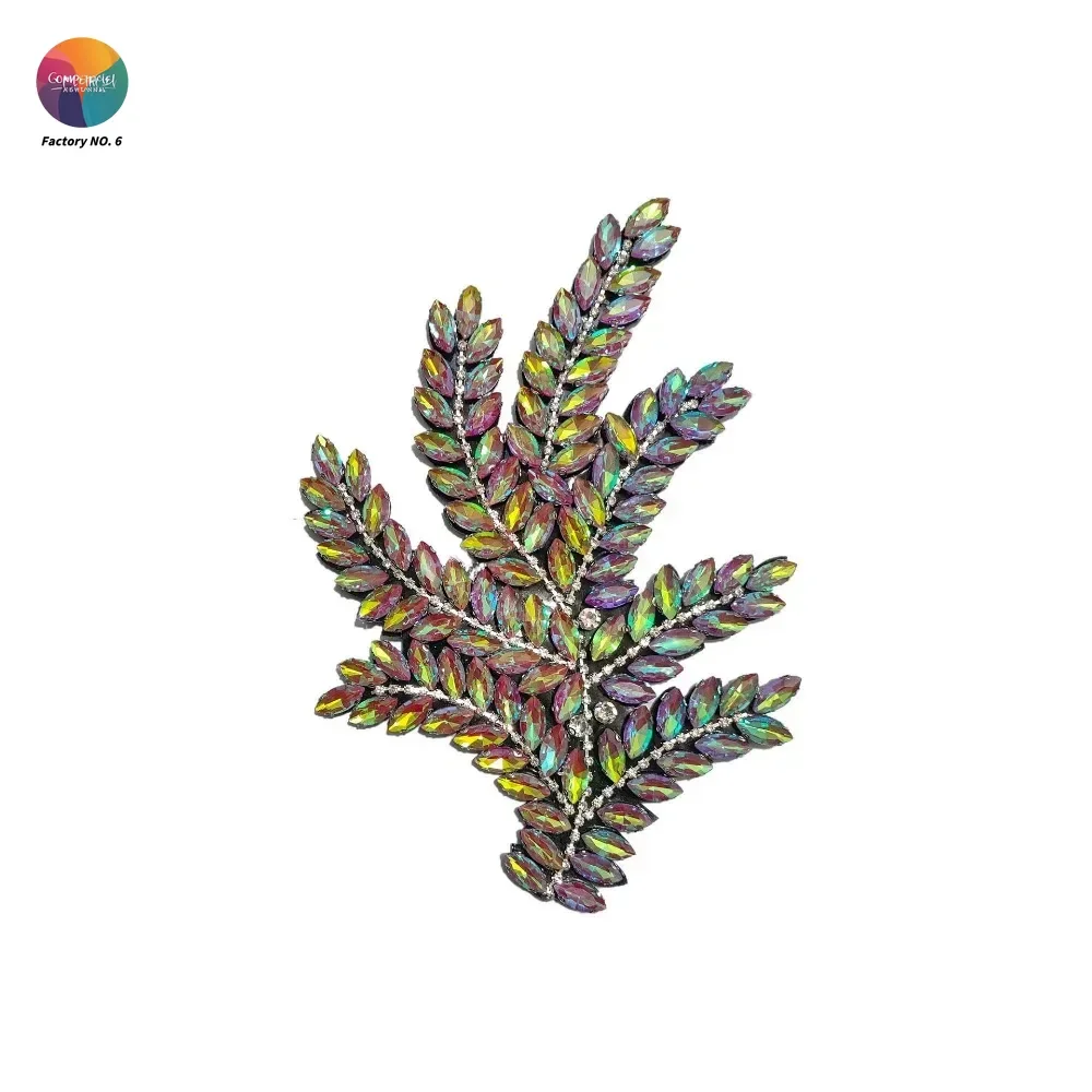 New Diamond Glass Three-dimensional Leaves Big Flowers Self-adhesive Tape Sticker Bridal Headgear Dress Diamond Jewelry Accessor