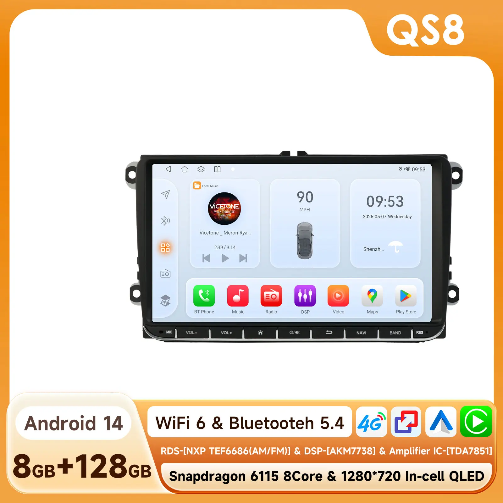 Hizpo 9 inch CarPlay Android Auto autoradio voor VW Volkswagen Golf Passat B6 B7 Skoda Seat Octavia Polo Tiguan RDS DSP GPS BT 4G