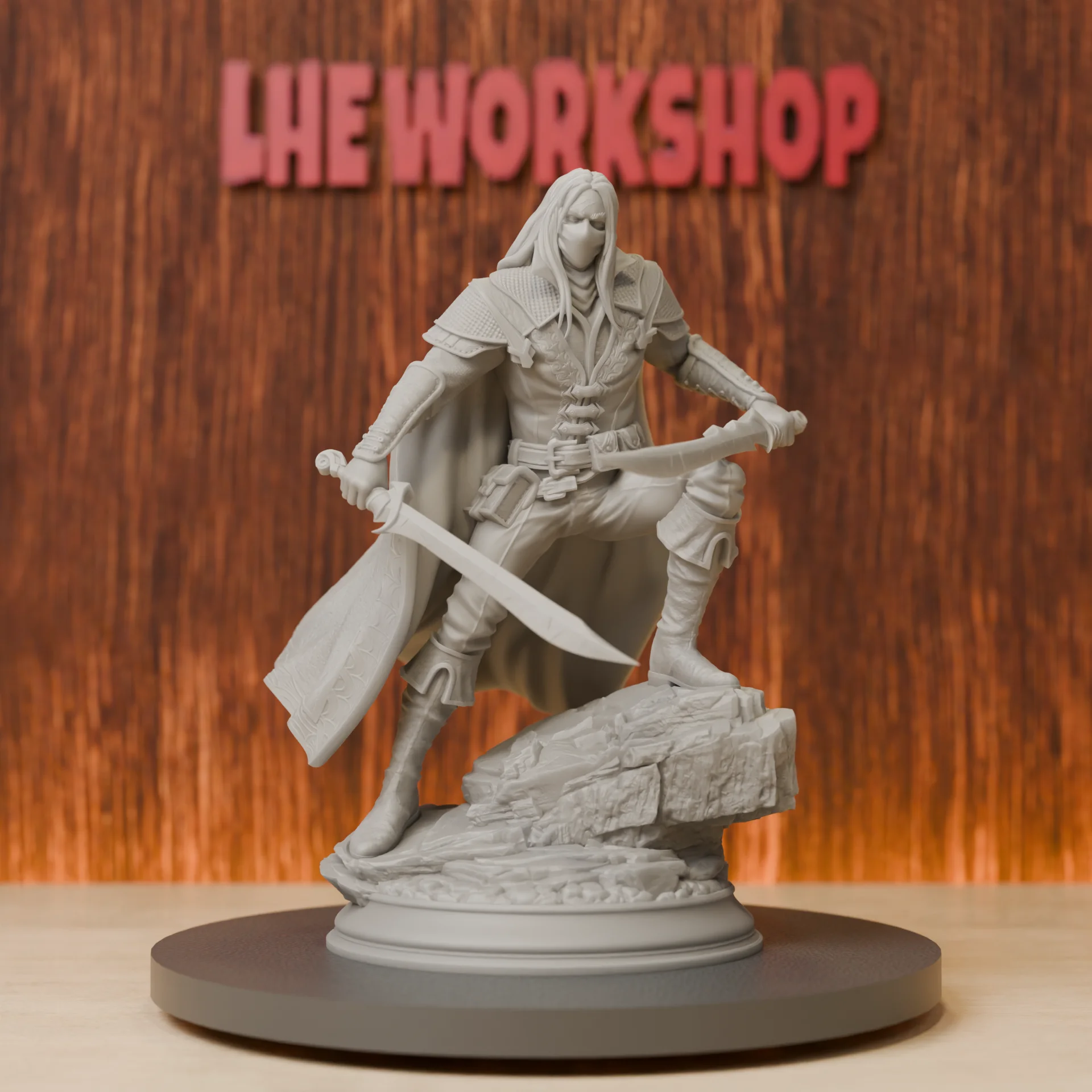 Assassin humain à lames doubles, figurines miniatures |   28mm-75mm |   Miniature Pathfinder DND imprimée en 3D en résine |   Gris non peint