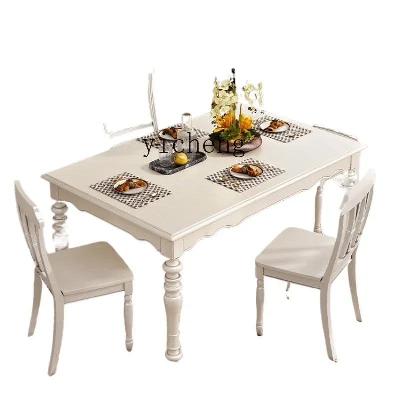 

white solid wood dining table and chair combination simple small apartment old log rectangular household dining table