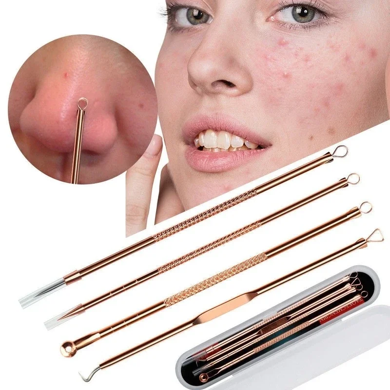 4 pçs blackhead extrator rosa ouro preto pontos limpador acne removedor agulhas conjunto poros ferramenta de limpeza