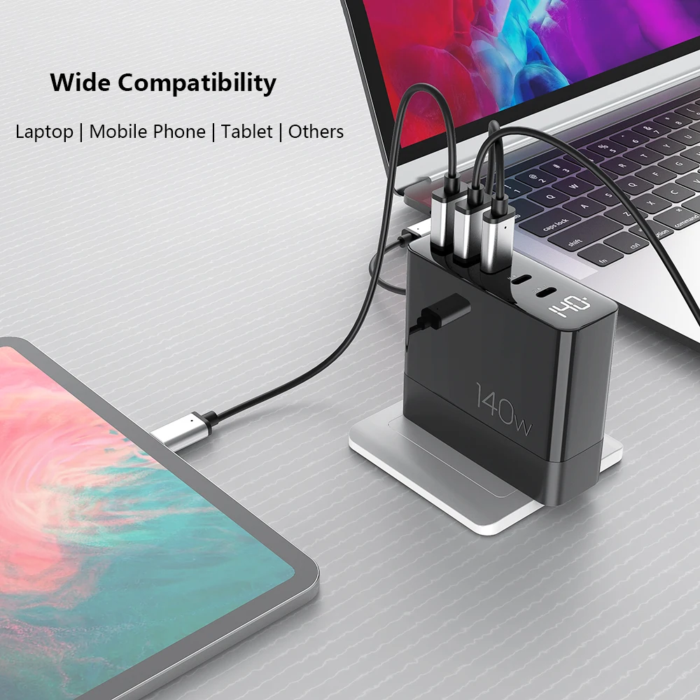 UHOMEBUY 140W USB C Wall Charger with LED Display, 5-Port GaN USB Fast Charger for MacBook Pro/Air iPad iPhone 15 Laptops Pixel