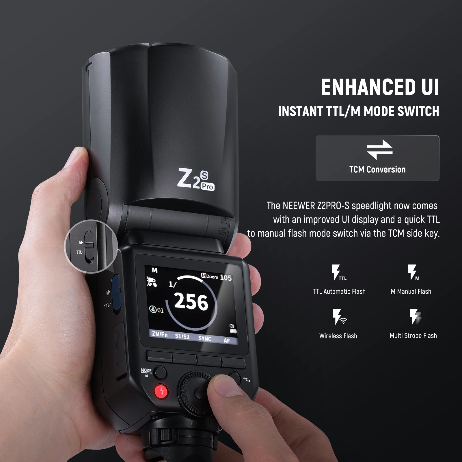 NEEWER Z2 PRO 2.4G TTL Flash a testa tonda Speedlite compatibile con Sony/Nikon/Canon Wireless compatibile con Godox Flash