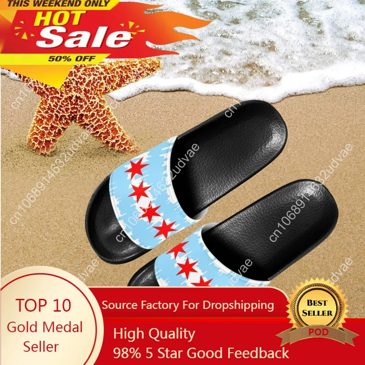 

Fashion Chicago Flag Design Summer Women's Slippers Breathable Comfortable Ladies Home Bathroom Slippers Flats Beach Slides 2023