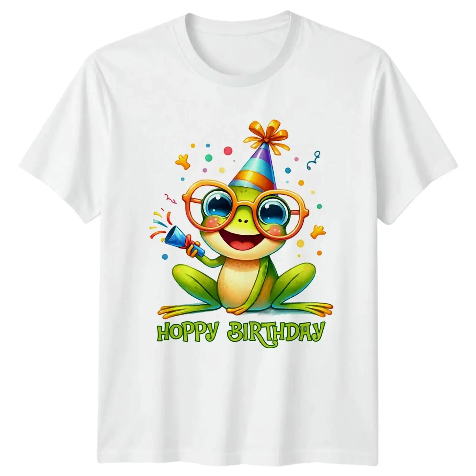 T Shirt Hoppy Geburtstag Frosch lustig Tier Wortspiel Party Hut und Brille vintage Washed Unisex streetwear Breathable graphic