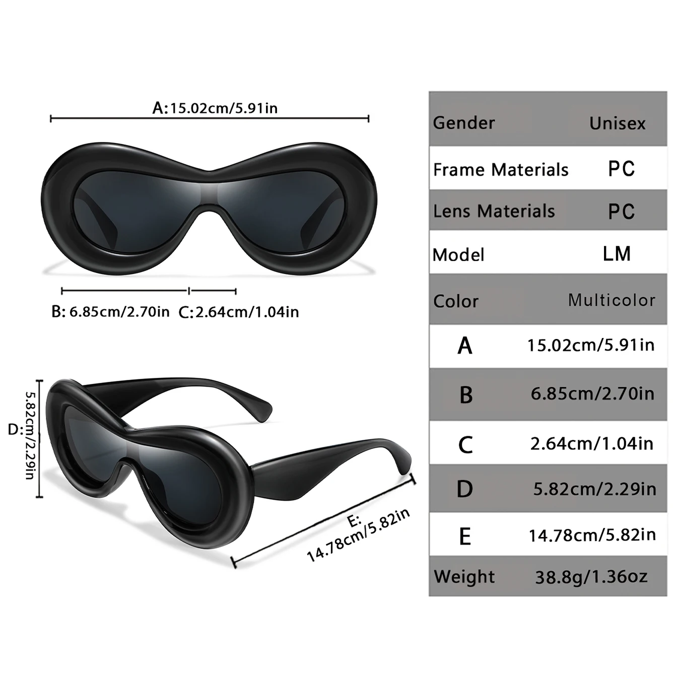 Women Y2K Inflated Bubble Frame Sunglasses, Glossy Oversized Puffy Oval Wrap Around Shades, Futuristic Trendy Statement Eyewear