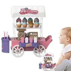 Ice Cream Cart Toddler Food Truck Cart Children Role Play Ice Cream Toy Trolley Birthday Gift For Kids Boys Girls Children Ages