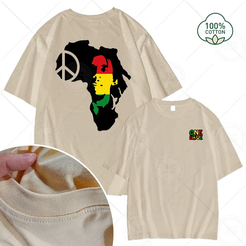 Bob Marley Couple Black 100% Cotton T-shirt Trendy Street Men's Loose Large Casual Shirt Round Neck Versatile Tees