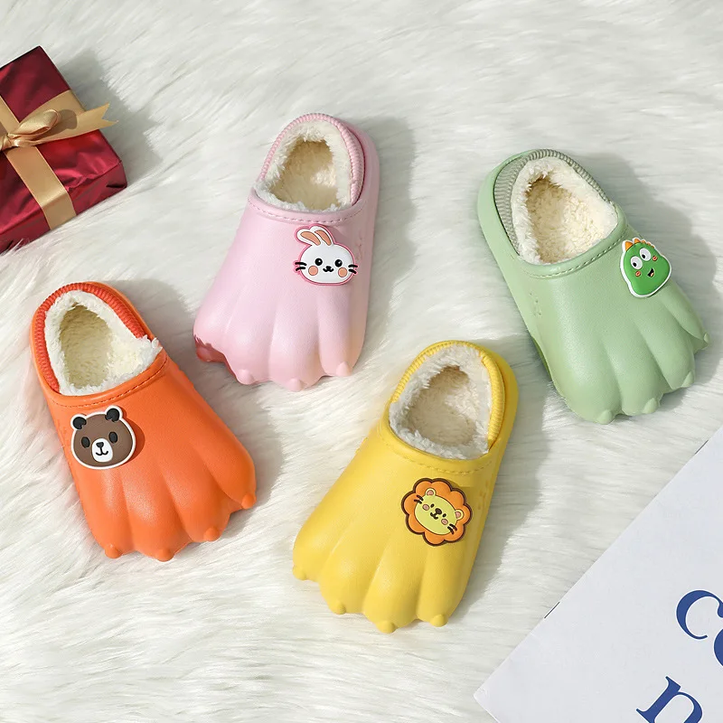 

Waterproof Girls & Boys Garden Shoes With Plush Fashion Non-Slip EVA Baby Children Warm Slippers Soft Soled Size 170mm-220mm