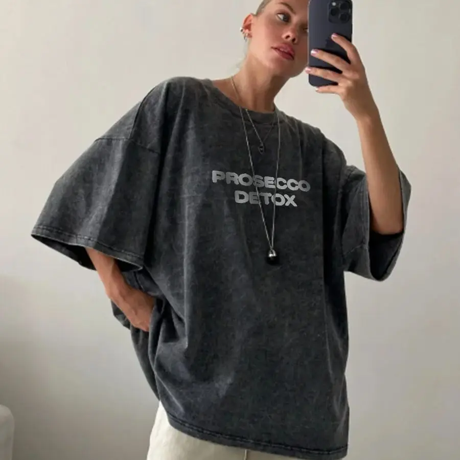 

Y2k Cotton Letter Print Washed T Shirts Summer Women Sweet Loose Tee Clothes Casual Basic Short Sleeve 2025 Oversized Unisex Top