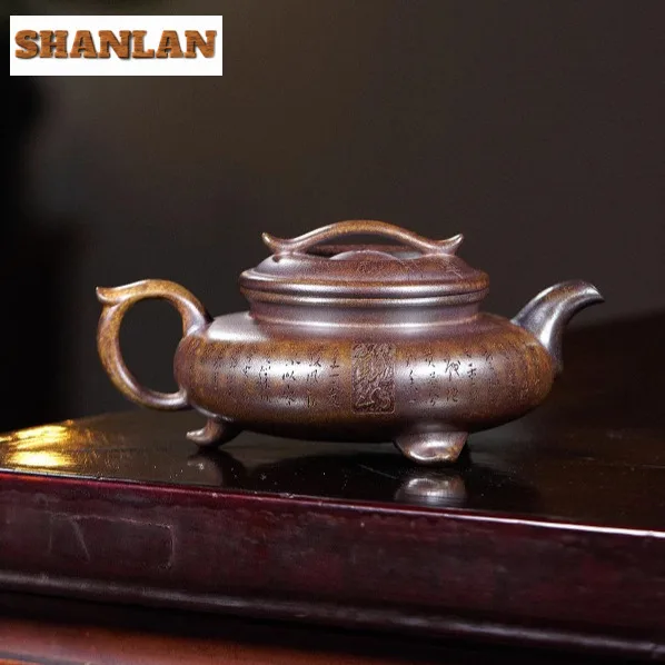 250ml Luxury Yixing Purple Clay Teapots Handmade Tripodia Cloud Tripod Pot Raw Ore Wood-fired Porcelain Mud Kettle Zisha Tea Set