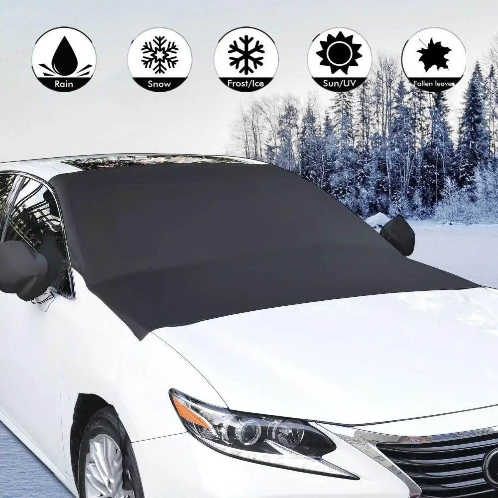 600D Oxford Fabric Car Windshield Cover Black with Magnetic Edge Car Snow Shield Heat Insulation Waterproof