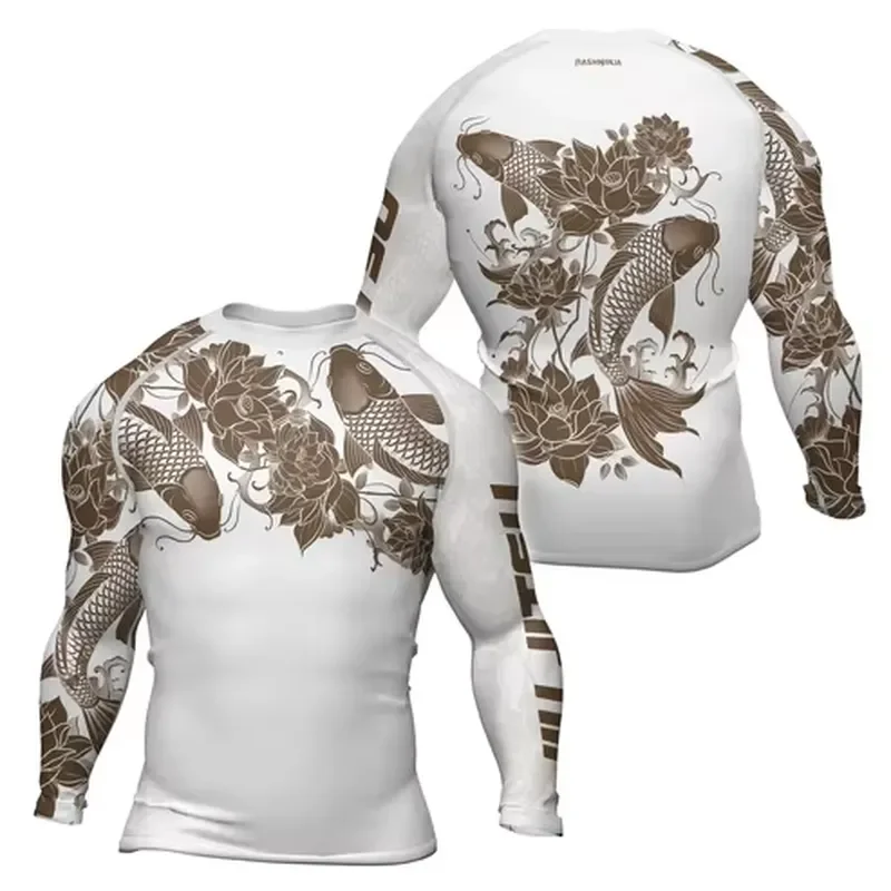 Camiseta de Compresión de Secado Rápido Retro para Hombre con Manga Larga 3D, Camiseta de Entrenamiento de Gimnasio con Protección contra Erupciones Cutáneas para Jiu Jitsu y Fitness con Estampado 3D, Nueva Colección 2026