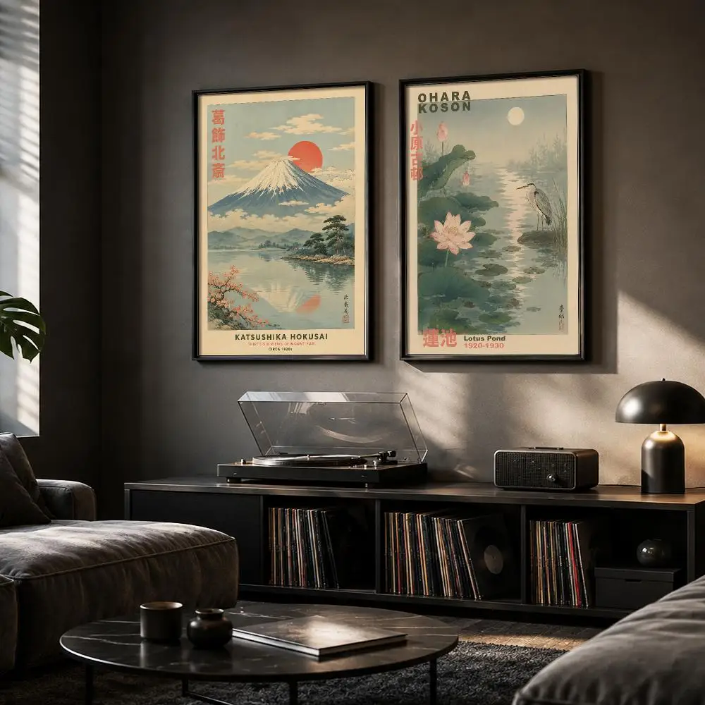 H-Hokusai Ohara Koson Japanese Painting Calligraphy Canvas Poster Hallway Bedroom Living Room Home Bar Decoration Interior Wall