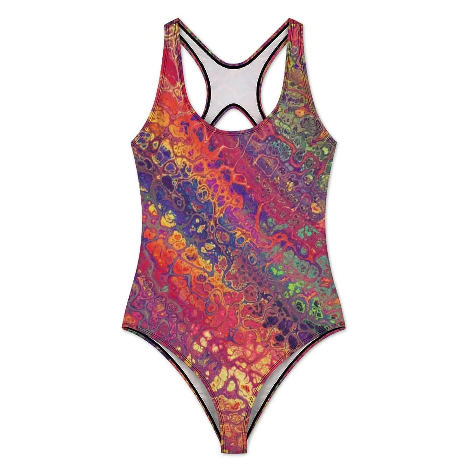 Marble Paint Splatter Swimsuit Sexy Trippy Rainbow Print One Piece Swimwear Push Up Bodysuit Fashion Beach Bathing Suit