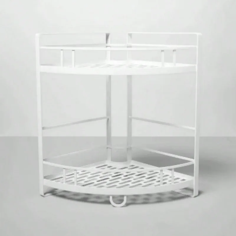 

Punched Metal Double Layer Corner Shelf (White): Kitchen Storage Rack