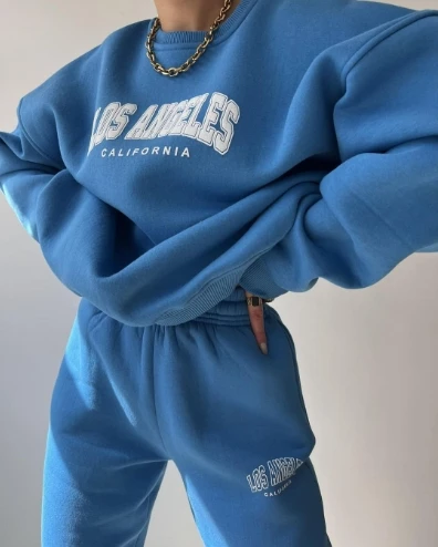 Women's Tracksuit Autumn Printed Thickened Suit with O-Neck Long Sleeve Fleece Hoodie Pullover and Loose Pocket Pants Set image 3