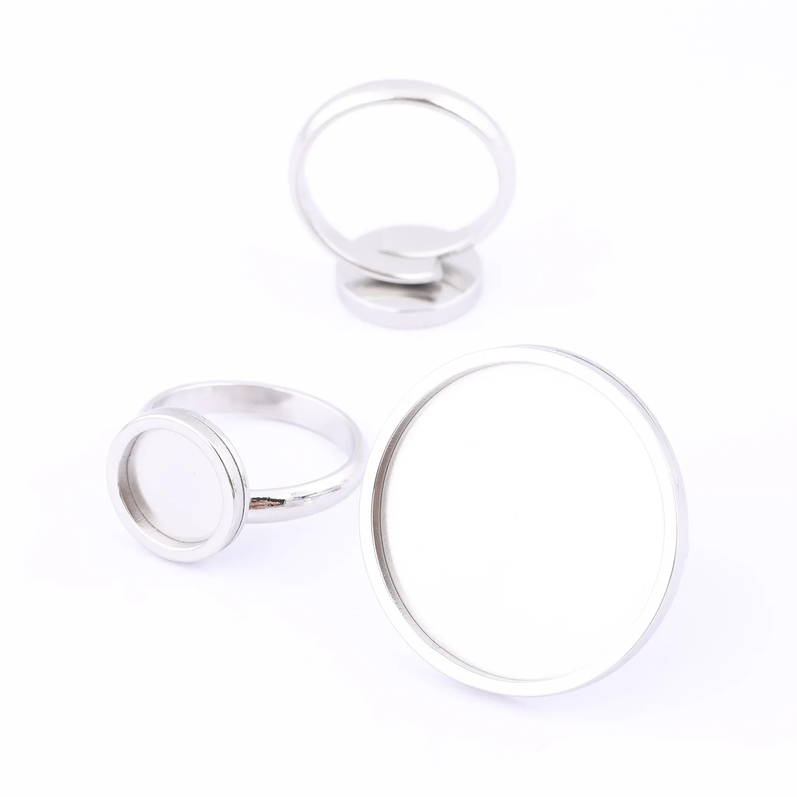 5pcs Stainless Steel Adjustable Ring Base Blanks 10mm 12mm 16mm 20mm 25mm Cabochon Setting Trays For Fingerring Jewelry Making