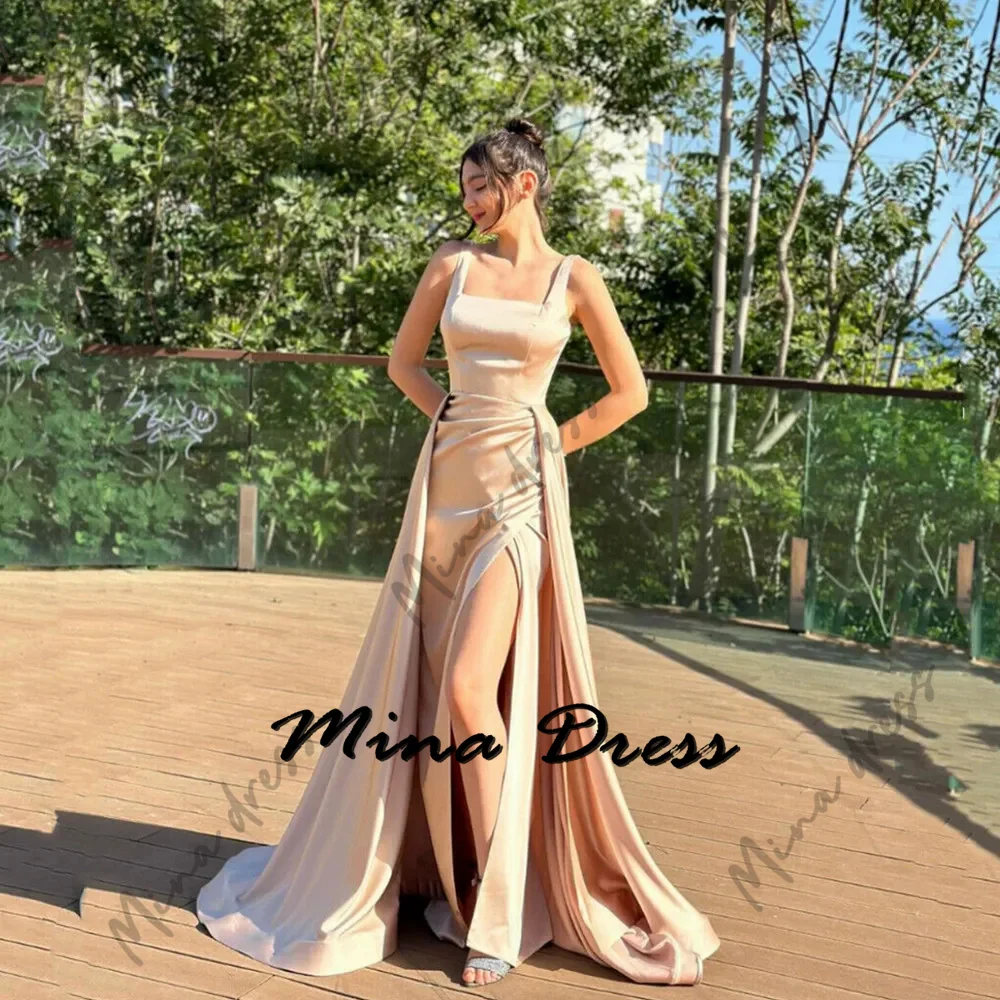 

Mina Customized Backless Gala Dress Es Wide Shoulder Straps Party Dress for Wedding Dresses Pleated High Slit Sleeveless Tailing