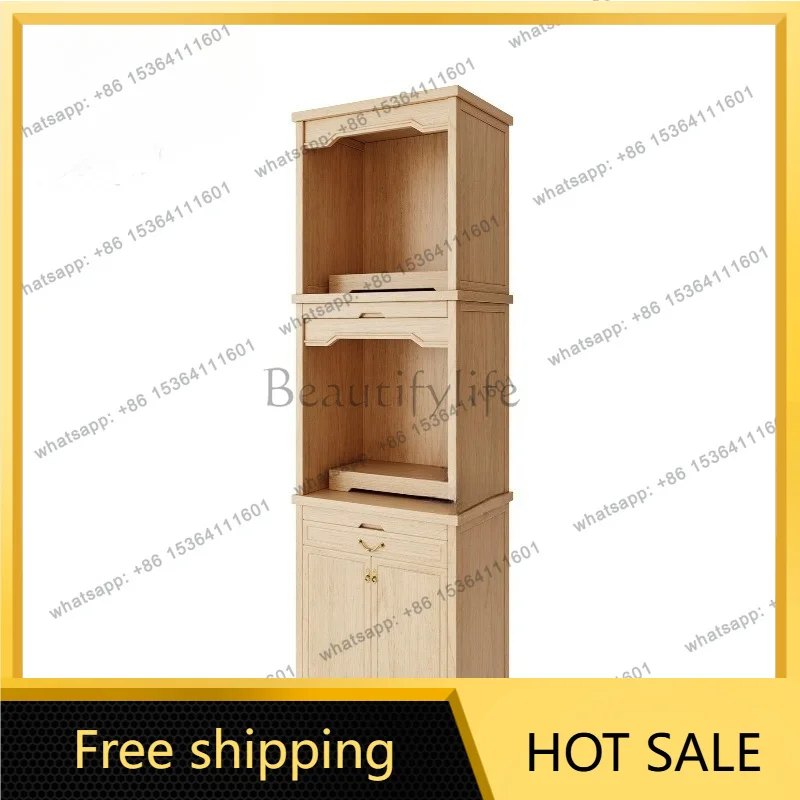 YJ Song Aesthetic Solid Wood Standing Shrine Cabinet Double Layer Home Altar Cabinet God of Wealth Landlord Worship Furniture