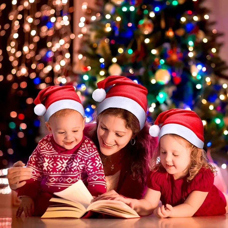 Chapeaux de noël rouges unisexes pour adultes et enfants, chapeaux de père noël, nouvel an, casquettes de joyeux noël, fournitures de décoration de fête pour Festivals