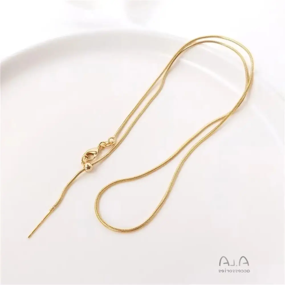 14K Gold-Color Pin Universal Bracelet, Snake Bone Chain, Necklace, Clavicle Chain, Adjustable Telescopic String Crystal Pearls