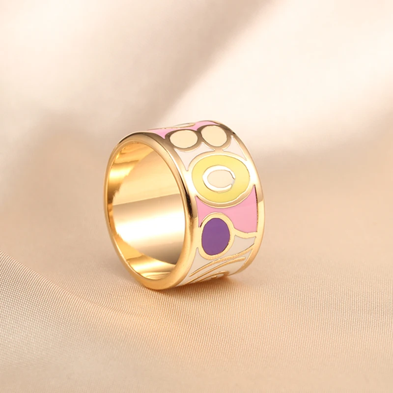 R&X New fashion jewelry enamel jewelry Colored enamel ring America and Europe pop stainless steel ring