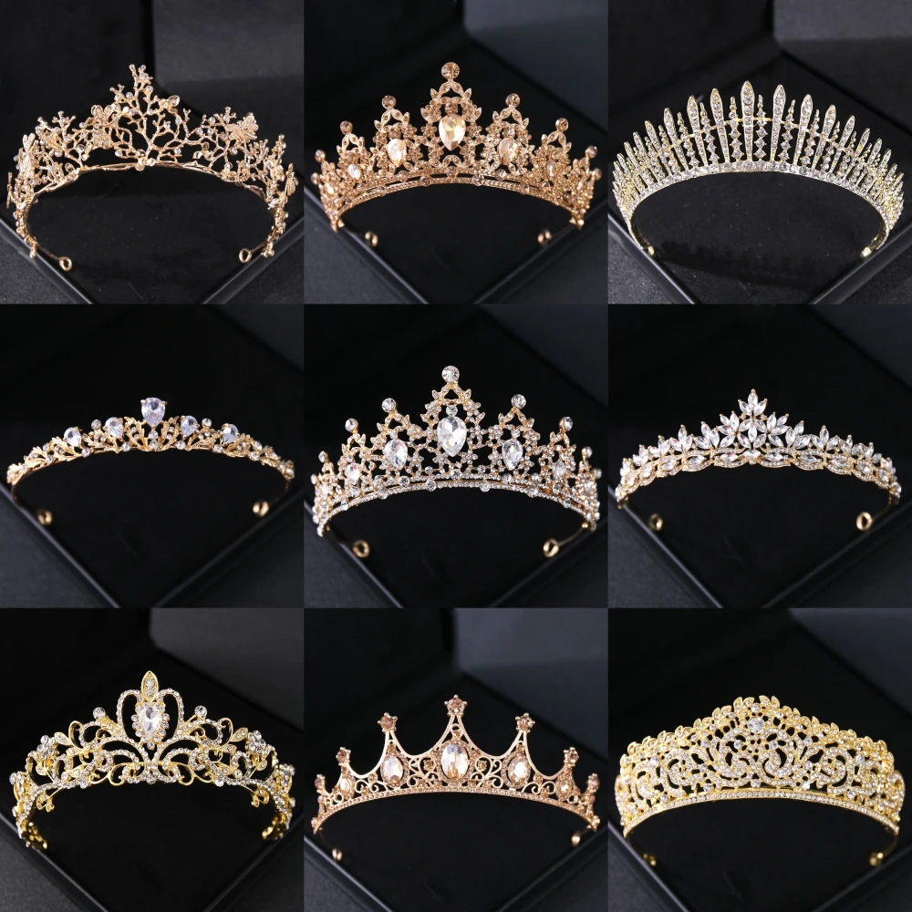 Gold Color Crystal Bridal Tiaras And Crowns Rhinestone Prom Diadem Headband Bridal Wedding Hair Accessories Jewelry Crown Tiara