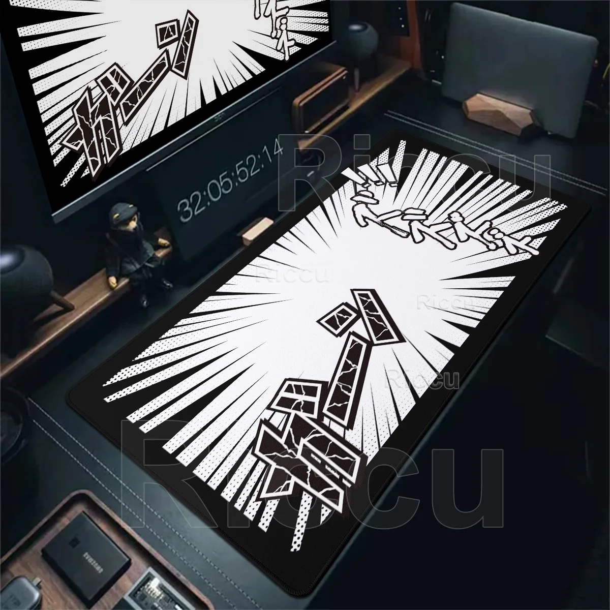 

Black & White Manga Mouse Pad Large Japanese Characters DeskMat PC Gaming Computer Gamer Xxl Office Table Keyboard Protector Pad