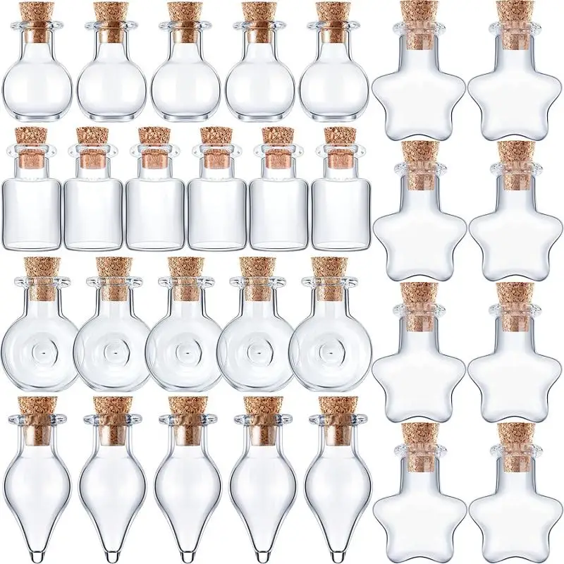 10pcs Small Glass Bottles with Clear Cork Stopper Jars Tiny Wedding Vials 0.5-5ml Message Favor Containers Jewelry Spell Jars