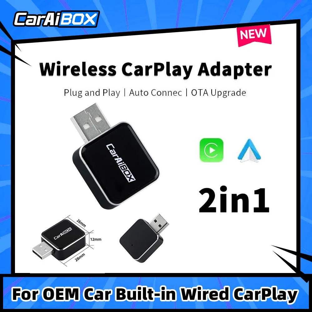 CarAIBOX 2in1 Wireless CarPlay Dongle Wireless Android Auto Box For Car Radio with Wired CarPlay