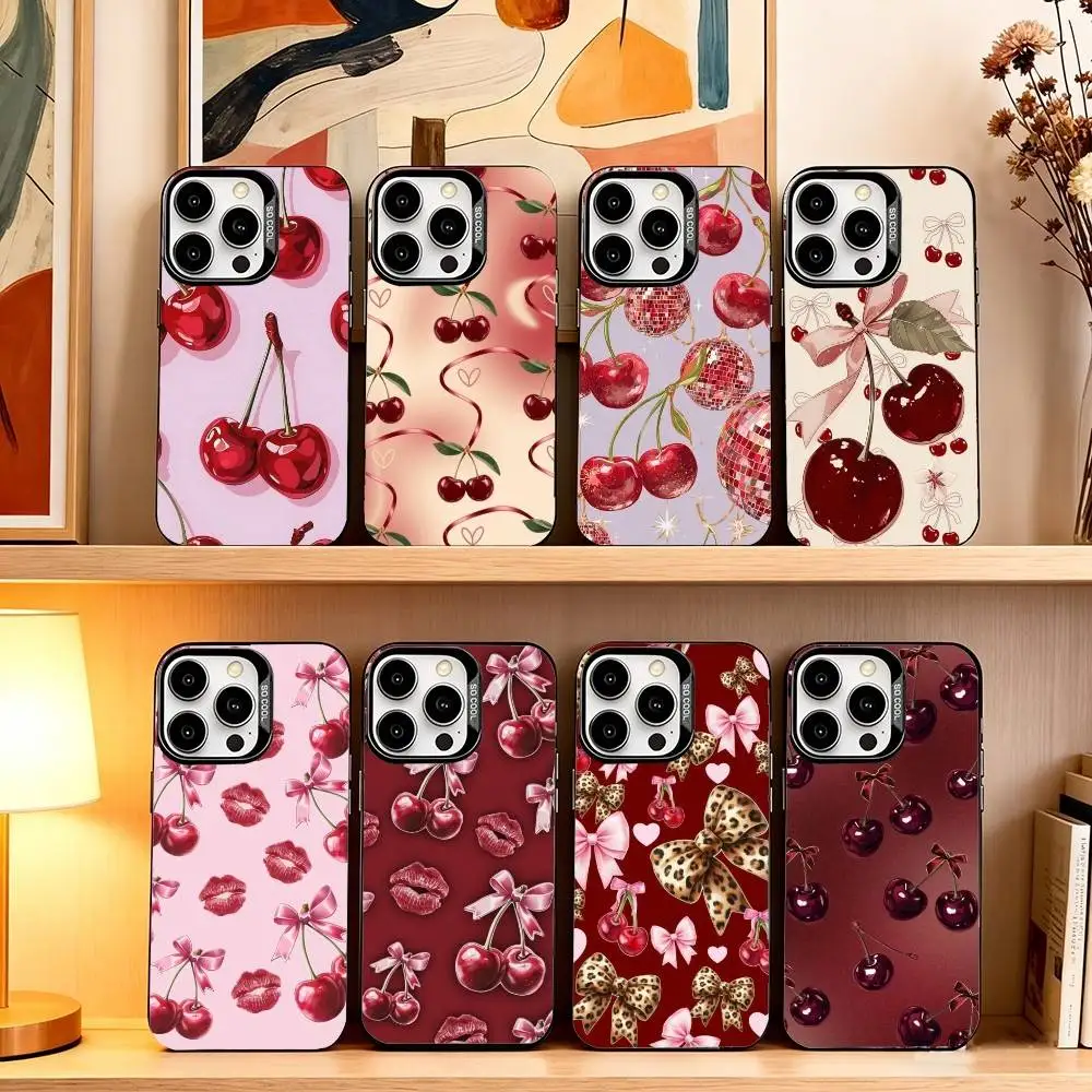 

Luxury Wine R-Red Cherry Phone Case For iPhone 17,16,15,14,13,12,11 Plus,Pro Max,XS,Colorful Silver Phone case Funda Cover