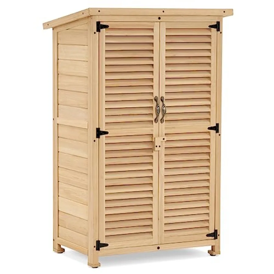Outdoor Storage Cabinet, Wooden Storage Shed with Latch, Outside Garden Tool Shed with 2 Doors for Patio Yard Lawn, 0709