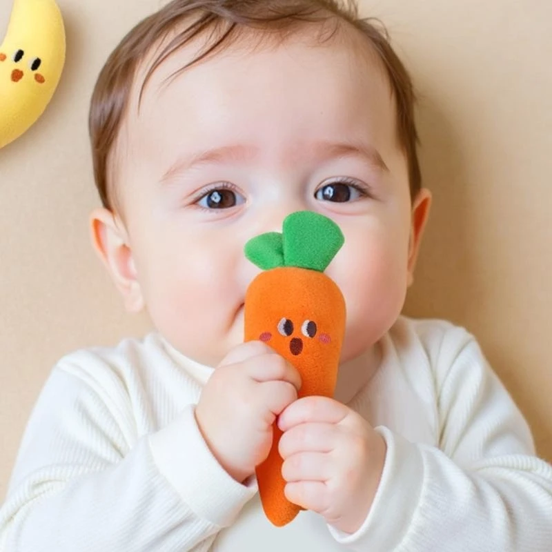 Q0KB Baby Sensory Rattle Toy Toy Lovely Plush Feter Toy para reflexão assustadora Redução