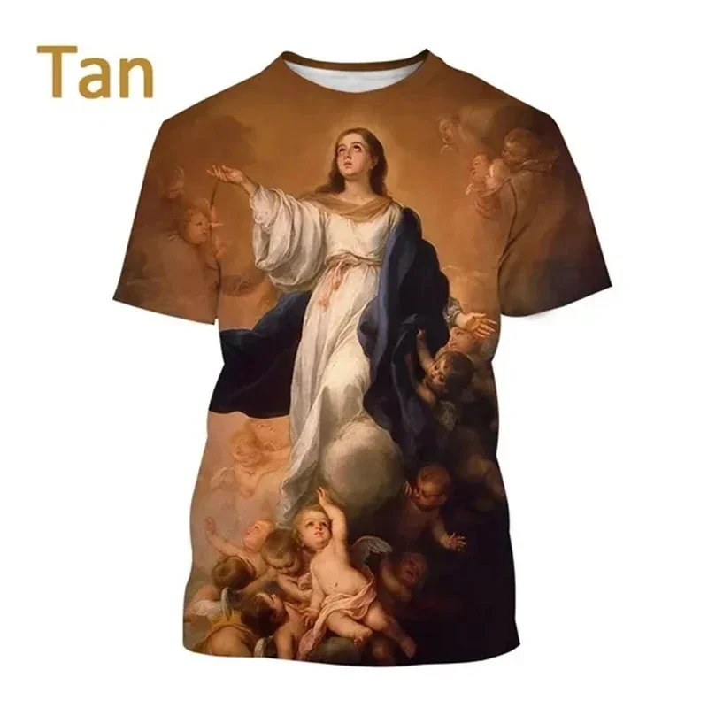 Men's T-shirts New Summer Christian Virgin Mary 3d Printing Men's and Women's T-shirts Casual Oversized Short-sleeved T-shirts