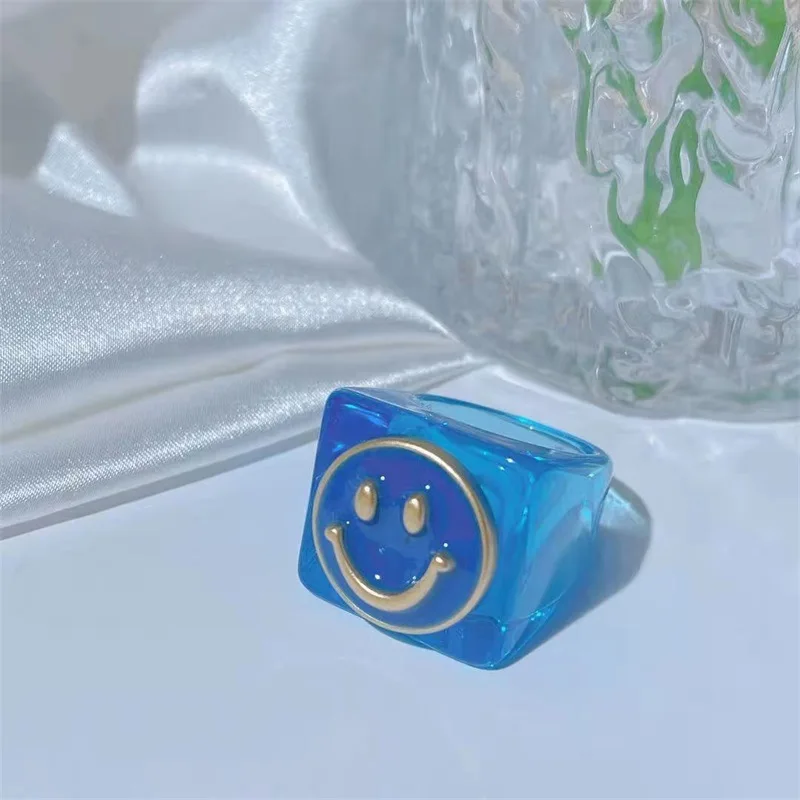 New Oleoresin Yellow Smiley Ring Woman Colorful Rings And Versatile Accessories