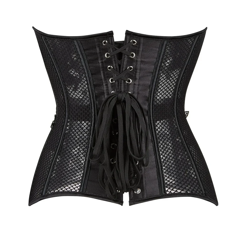 

Women's Sexy Corsets and Bustiers Tops Plus Size Mesh Black Breathable Hollow Out Lingerie Corset Overbust Lace Up Corsets