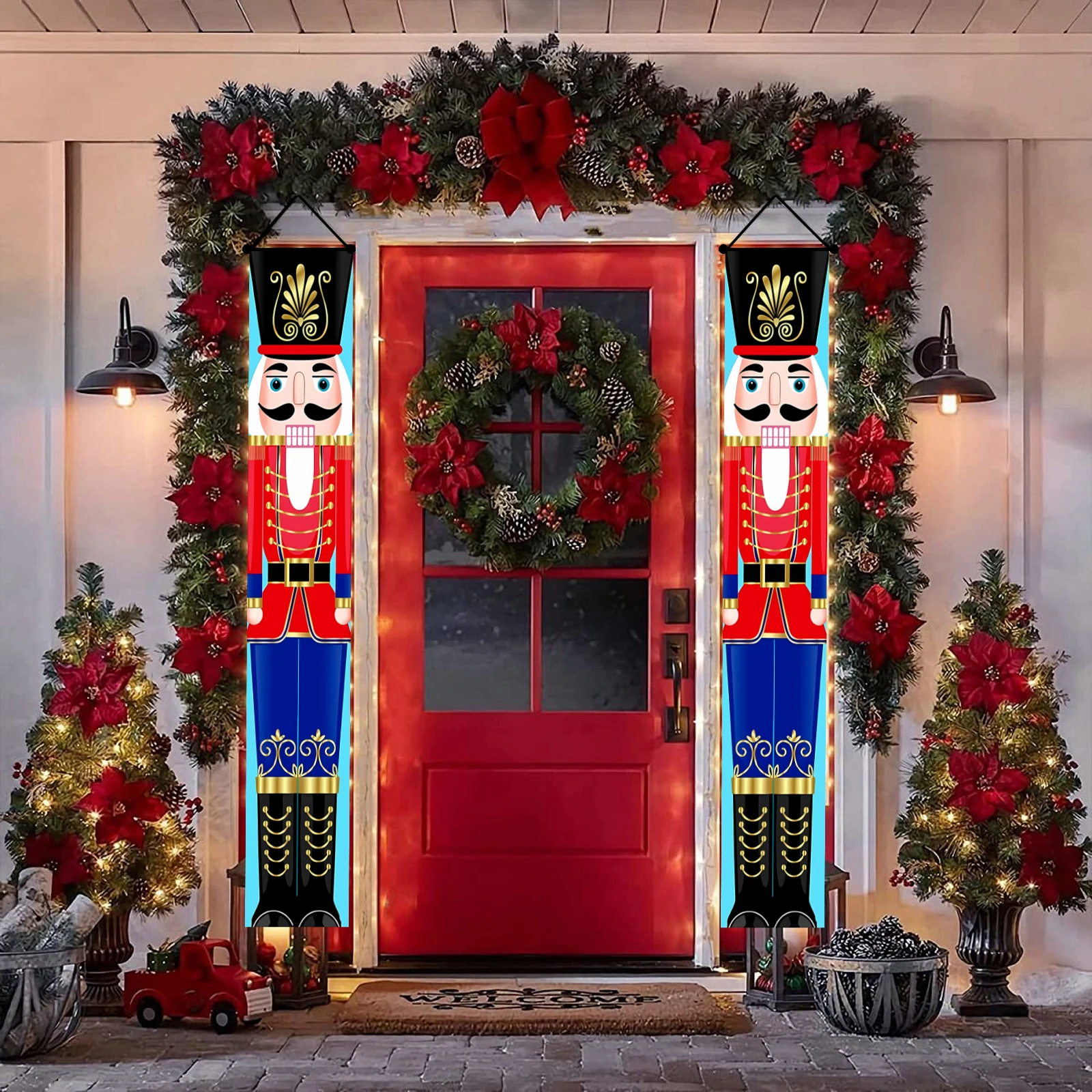 Nutcracker Banner Christmas Decorations，Welcome Sign for Porch Front Door Indoor Outdoor，Xmas Décor Indoor &Outdoor – Life Size