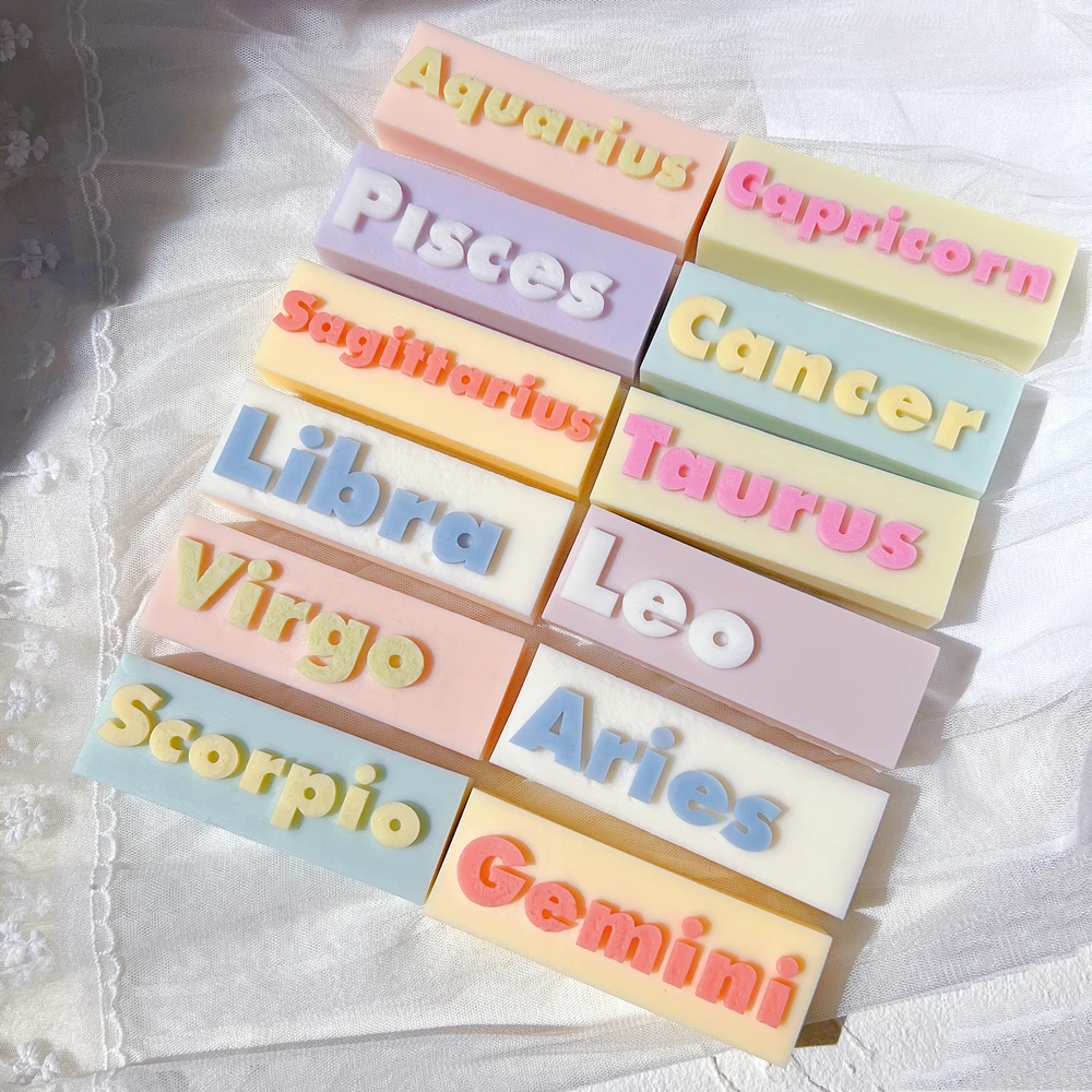 Rectangular Constellation Silicone Molds Zodiac Sign Letter Slogan Cake Mold Astrology Personalised Handmade Decor Candle Mold