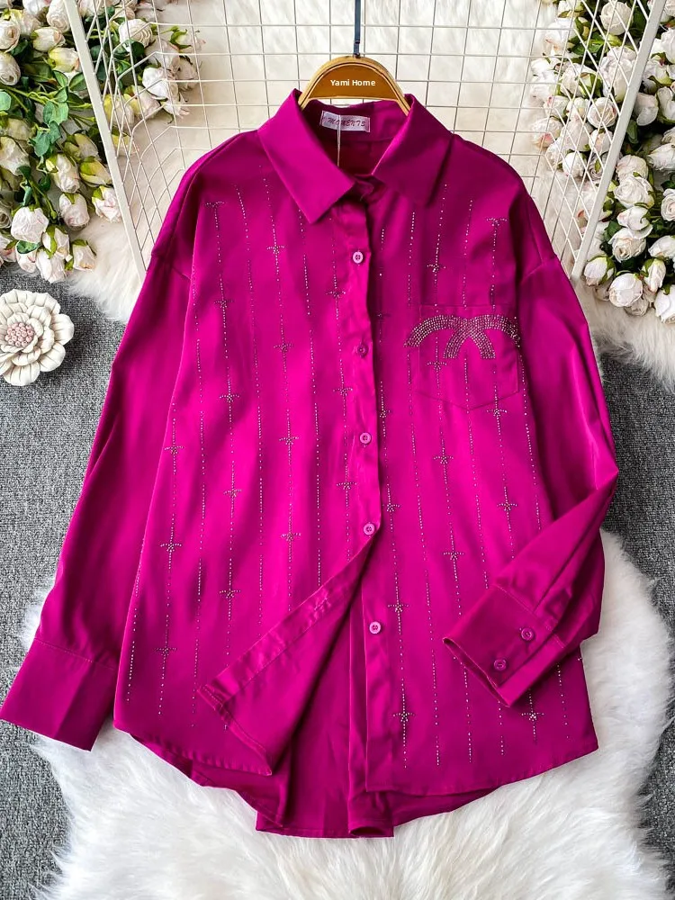 

Ele Long Sve Sun Protection irt Women's Summer Casual Loose Slimming Mid-Length Diamond Embellied irt Jaet