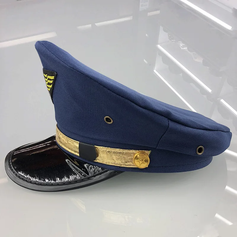 Military Hat Army Peaked Embroidered air force cap stage performance flight accessories polyester flat-topped captain 8M150
