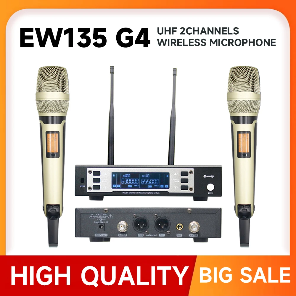 EW135G4 Professional Wireless Microphone System UHF Dual Channel Dual Handheld Dynamic Mic for Speech Stage Performance Karaoke