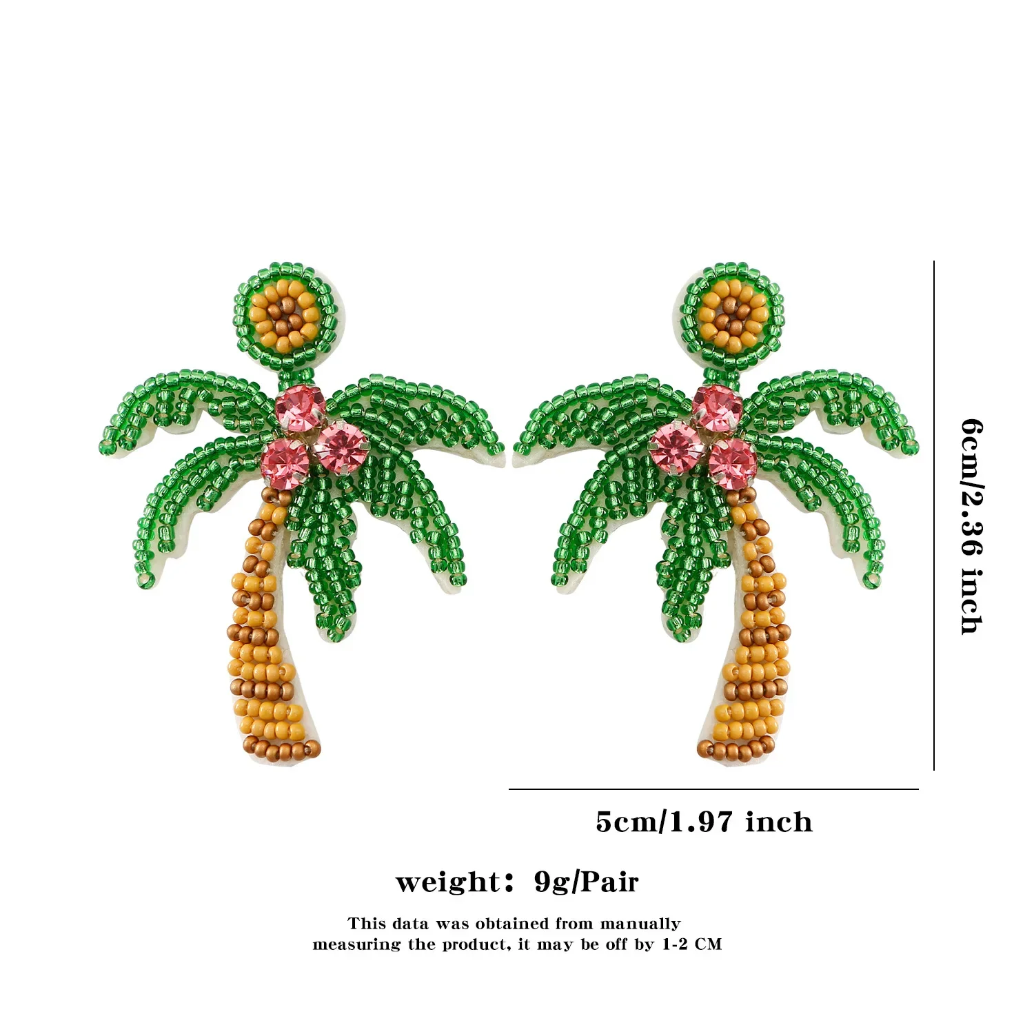 

Beaded earrings Coconut tree Design Geometry Tide Hand knitting Bohemia Alloy Simple Female Fabric art Rice bead earrings