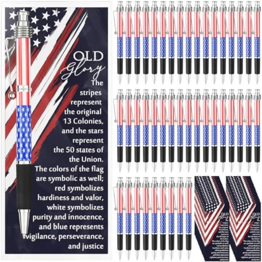 Sets American Flag Ballpoint Pens Bulk USA Patriotic Themed Black Ink Retractable Pen Stars Stripes Bookmarks Stationery 2th An