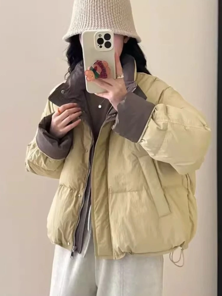المرأة الخريف الشتاء سترة منتفخة قصيرة الكورية نمط بلون الوقوف طوق الخبز معطف الإناث القطن أسفل ملابس خارجية سترات #4